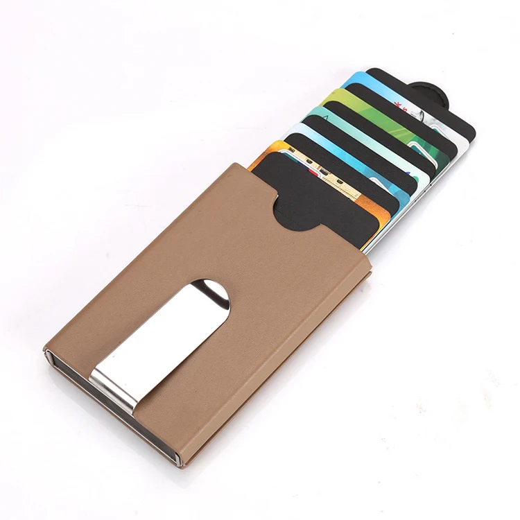 
New RFID blocking pu leather pull up Slim Metal card holder wallet money clip 