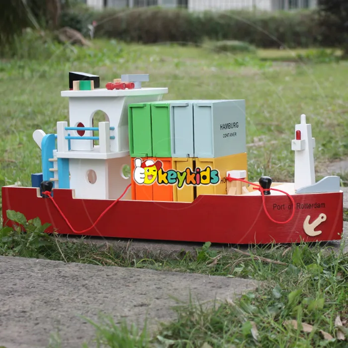 2016 wholesale baby wooden toy cargo ship, best sale toddlers wooden toy cargo ship, funny wooden toy cargo ship W04F006