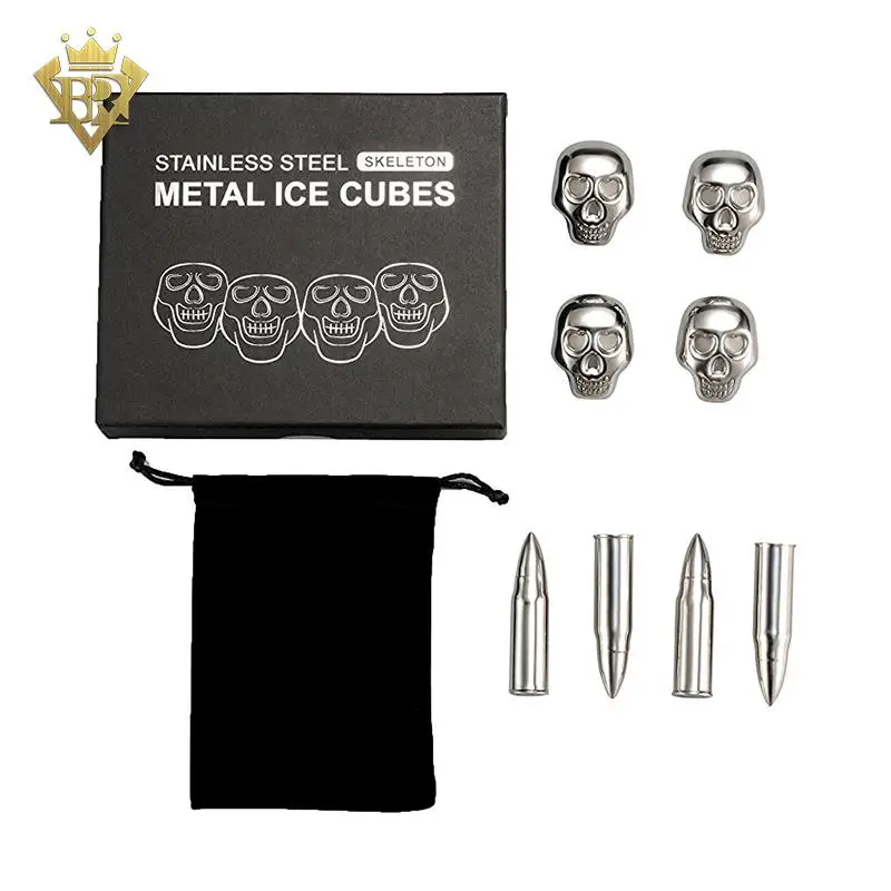 Reusable Cooling Frozen Rocks Stainless Steel Skull Ice Cubes