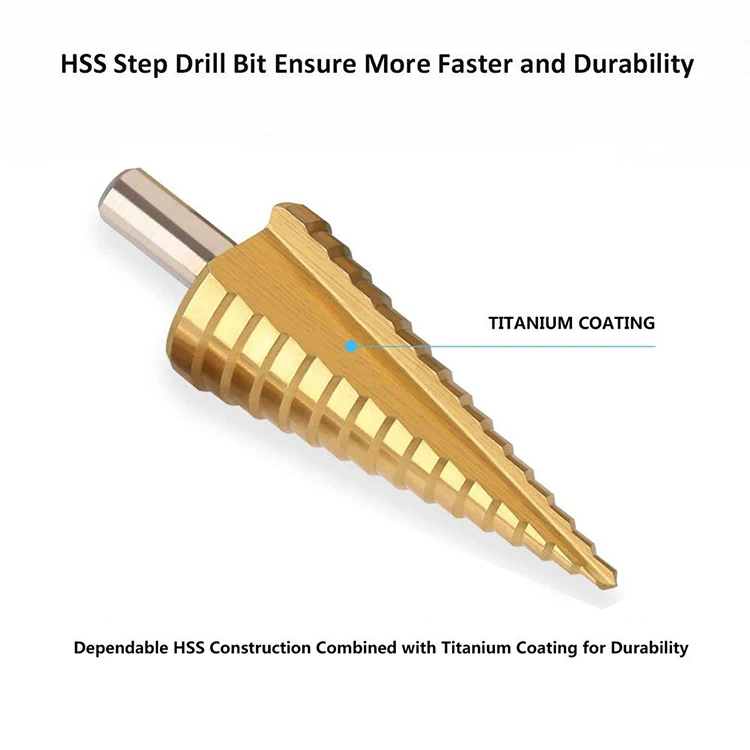 4Pcs Metric 3 Flats Shank Straight Flute Titanium  HSS Step Drill Bit Set for Metal Tube Sheet Drilling in Case