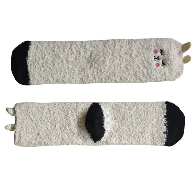 Girls White Fluffy Plush Comfy Warm Home Slipper Fuzzy Socks with Cute Animal Cuffs