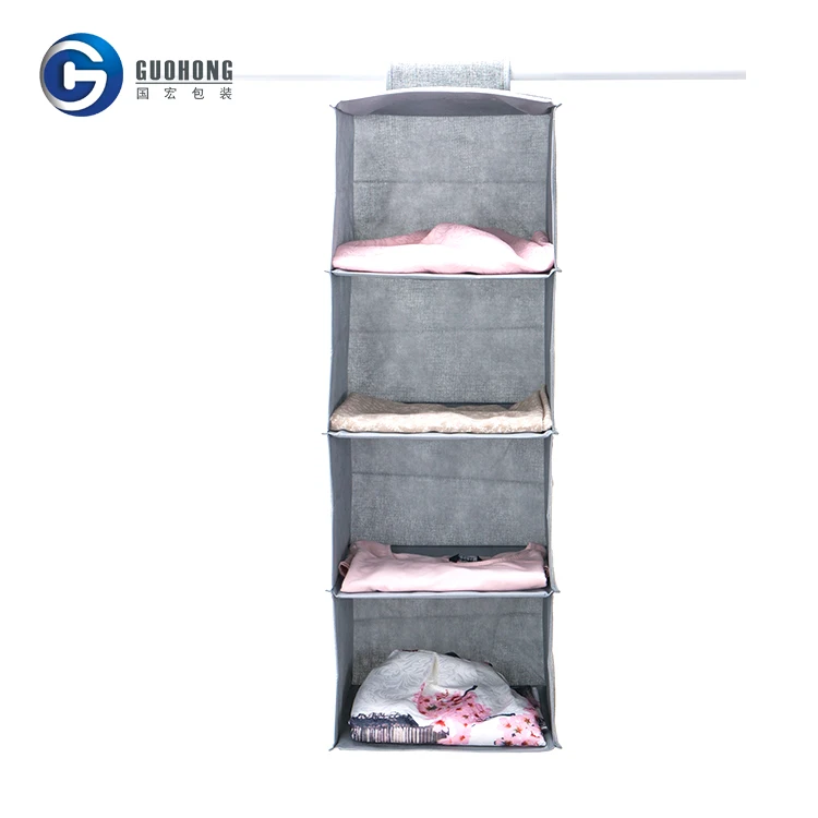 
Eco-friendly Multipurpose 4 Shelves Grey Fabric Hanging Closet Storage Organizer For Clothes 