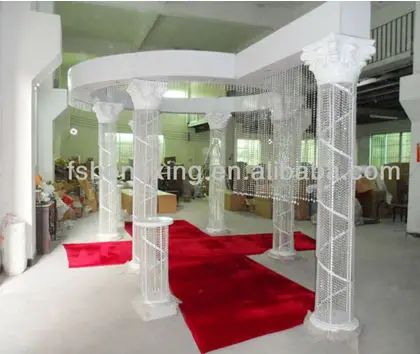 Custom-made big white wedding mandap backdrop with crystal hanging
