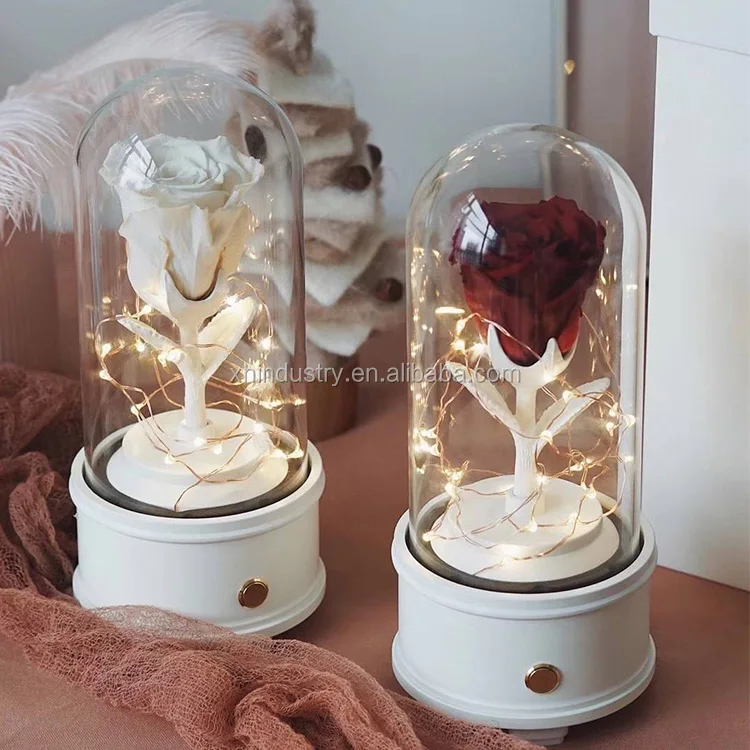 New novelty gifts for women black pink white music speakers preserved eternal rose small speaker