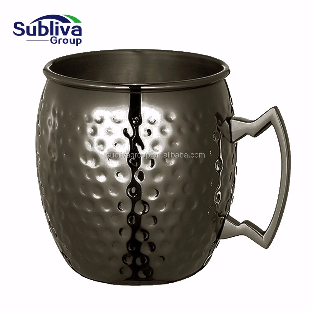 Moscow Mule Mug 550ml Black Gunmetal Plated Wholesale Stainless steel 304 Curved Hammered Beer Cocktail Cup Moscow Mule Mug