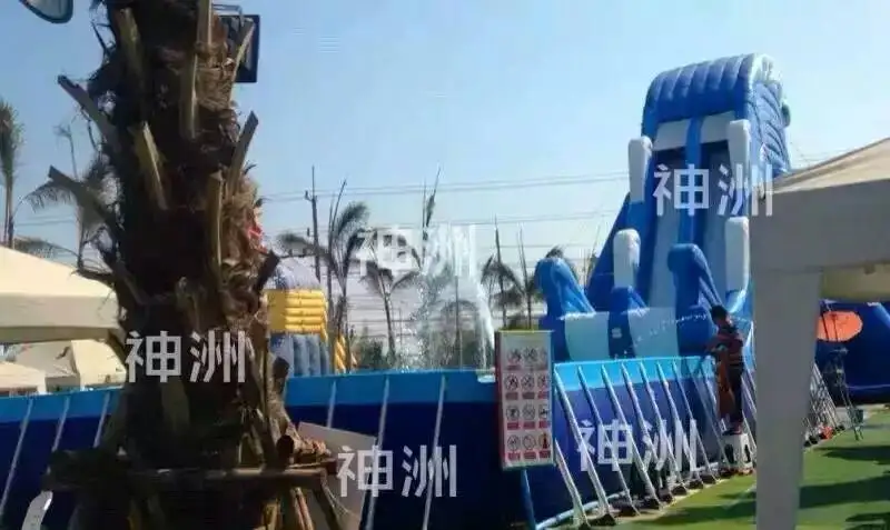 Прочный водный каркас из ПВХ плавательный бассейн с металлической рамой большой водной горкой