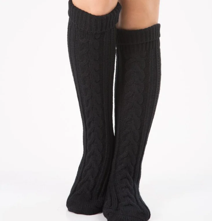 New thermal wool leg set foot socks knitted above knee Christmas boot sets diagonal figure hemp flowers floor socks