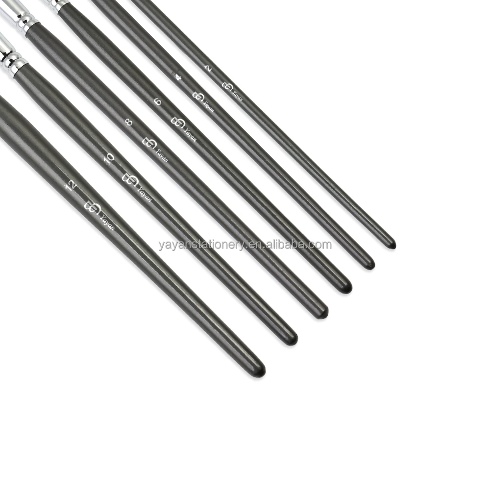 High Quality 6PCS Flat Korea Synthetic Nylon Wooden Handle Acrylic Paint Brushes