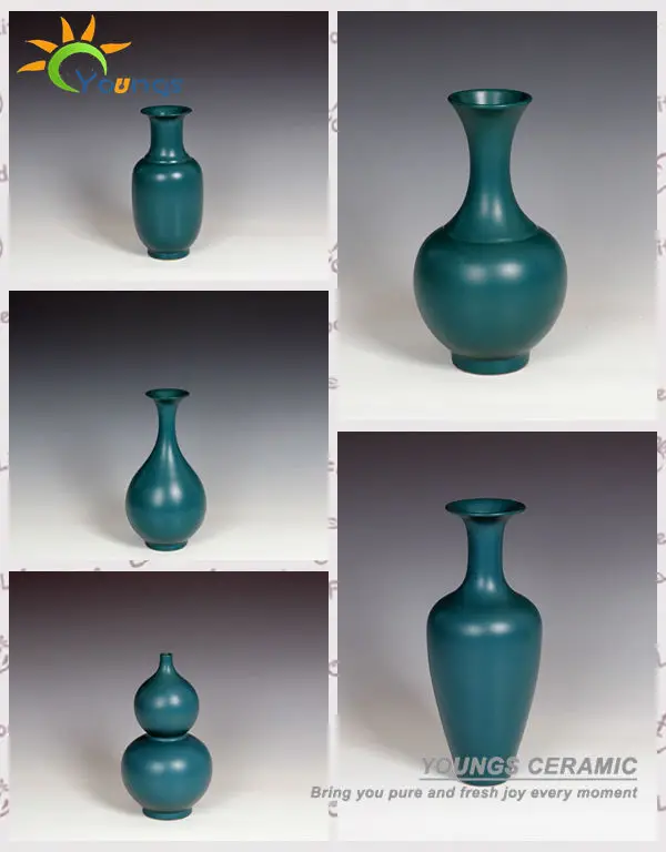 Traditional Chinese Antique Peacock Blue Glazed Porcelain Vases For Collection