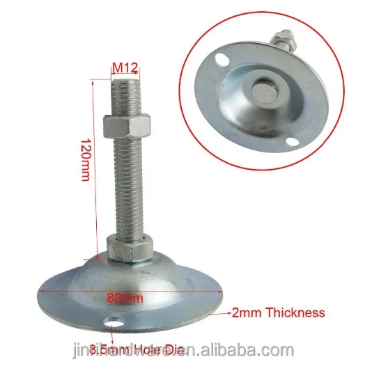 
M12x120mm Adjustable Foot Cups with 2 Installation Holes Iron Galvanized Articulated Feet 80mm Diameter Base Leveling Foot 