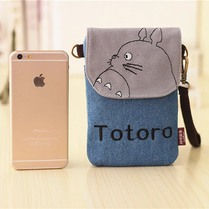 Fashion Simple Lightweight Cute Lady Multi Pattern Cartoon Horizontal Tote Sling Mobile Phone Small Denim Cotton Cloth Bag