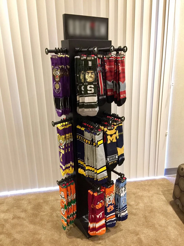 Custom Design Sock Store Wooden Retail Sock Display Rack Stand Fixture With Hook