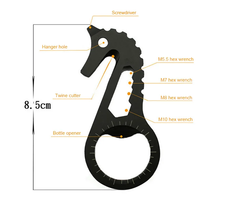 Outdoor EDC Tool Opener Screwdriver Wrench Twine Knife Sea Horse Gadget Camping Multi Tools