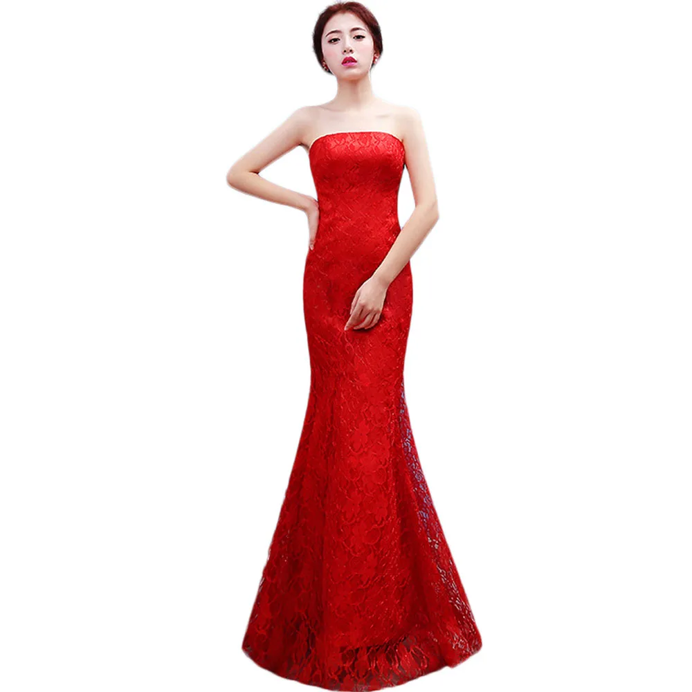 Elegant red Slimming Fish Tail Wedding Dress Mermaid Bridal Gown design tail wedding dress 2019