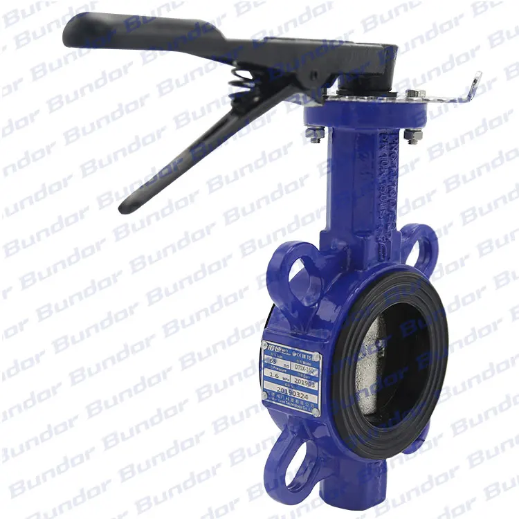 Bundor DN50-200 DI body  PN16 lever rubber seated reliable wafer butterfly valve manufacturer