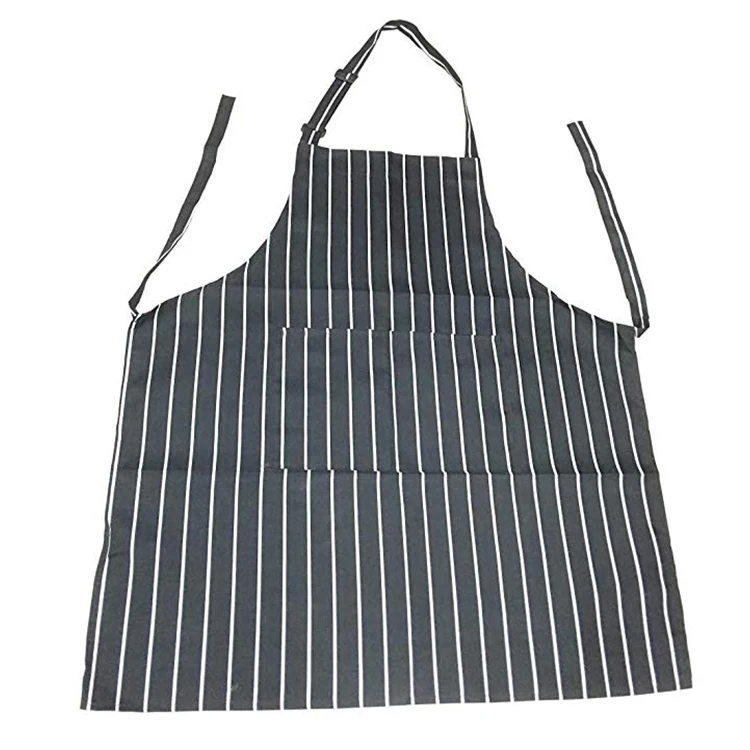 Striped Catering Pinafore Canvas Chef Bib Apron With Adjustable Straps For Kitchen