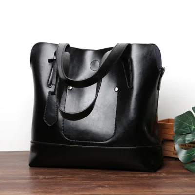 China Factory genuine leather ladies shoulder bag women fashion tote bags shopping handbag women bucket