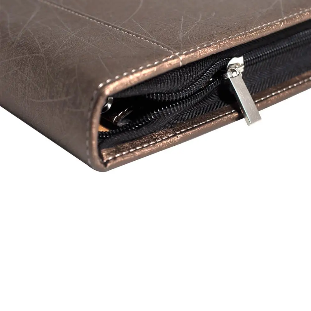 brown leather business planner organizer binder folder