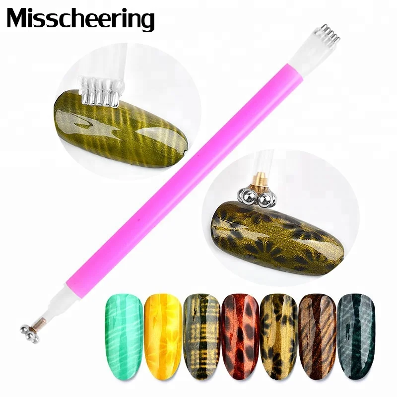 Misscheering HOT Double Head Nail Art Magnet 3D Cat Eyes Magnetic Stick Pen Gel Polish Flower Stripe Pattern DIY Manicure Tool