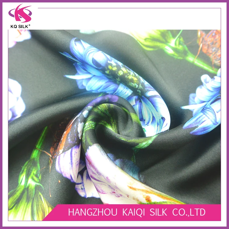 
Hot Sale Silk Satin Fabric Wholesale Butterfly Floral Digital Printing Fabric Black Silk Satin for Dress Scarf 