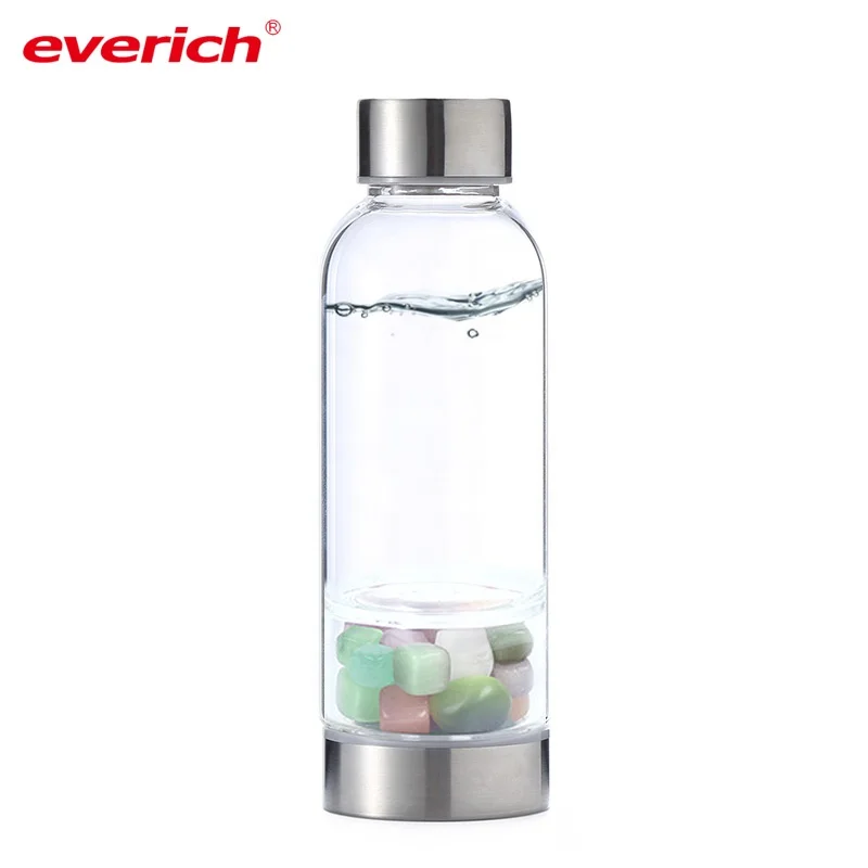 Everich Хрустальная бутылка для воды, драгоценный камень, стеклянный кварц, 16 унций, бутылка для воды с натуральным кристаллом с пользовательским логотипом