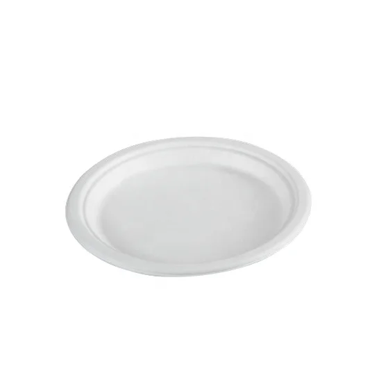Easy Green 9 inch Round White Dessert Bagasse Sugarcane Biodegradable Corn Starch Disposable Plate