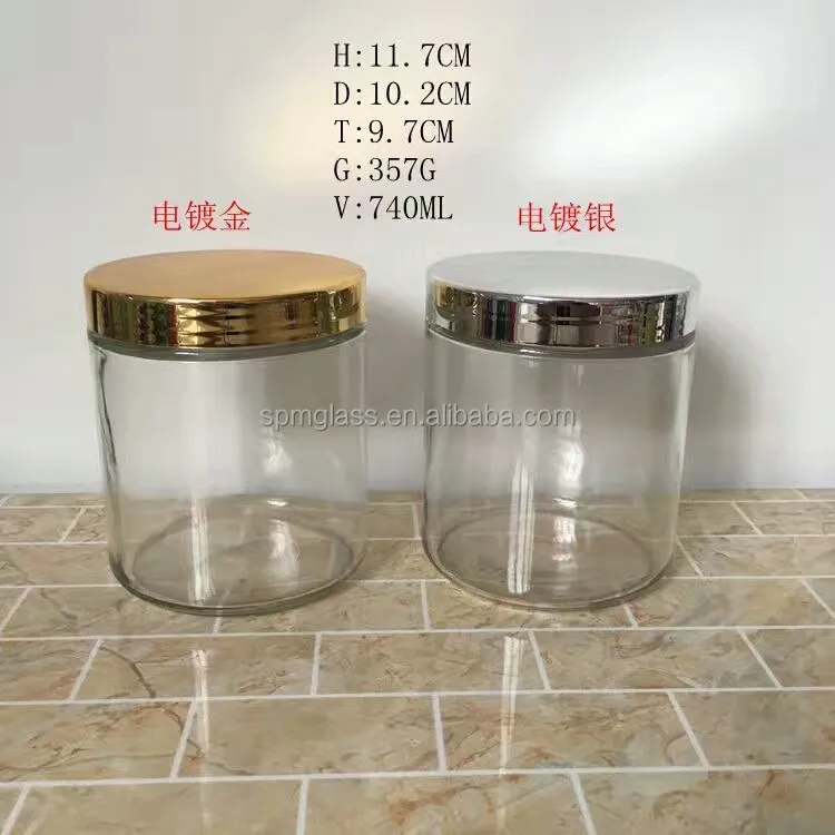 100ml,180ml,300ml,740ml straight sided empty air tight glass jar with caps for candle,food,cosmetics
