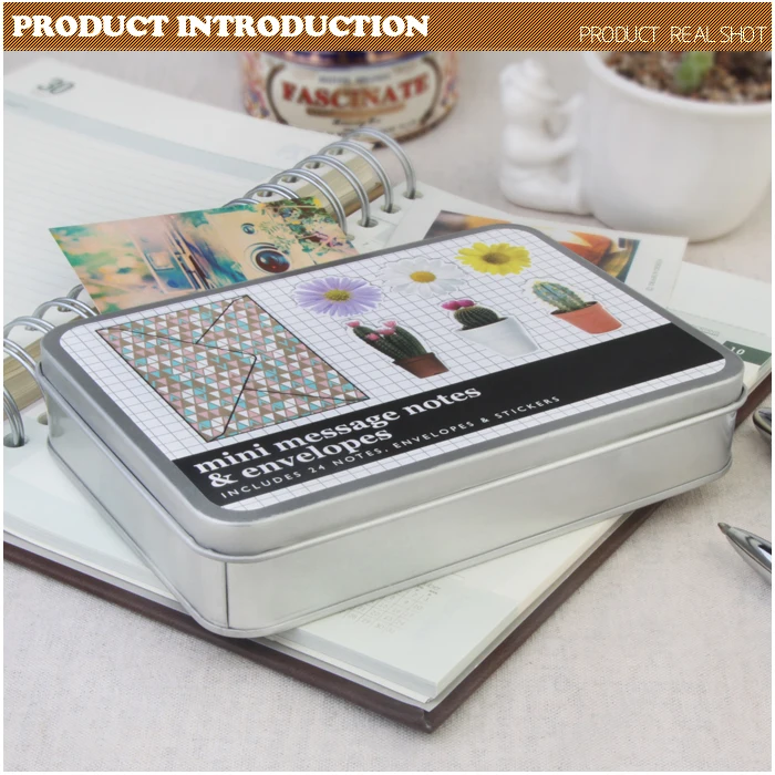 mini message notes envelopes flower paper crafts shaped cards sticker in tin box set