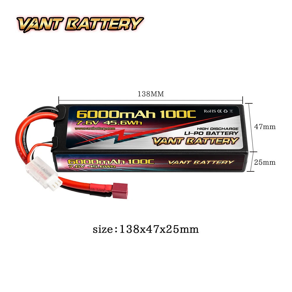 Vant 2S Lipo аккумулятор 7 6 В 6000 мА · ч 100C Графен высоковольтный жесткий чехол с 4 мм разъемом Deans для радиоуправляемых автомобилей грузовиков лодок