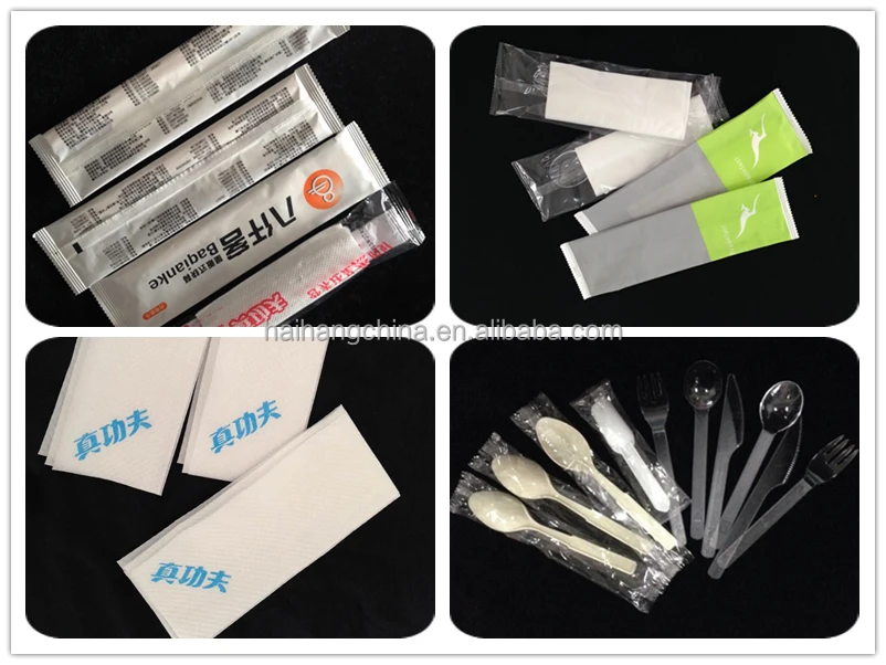 tableware disposable airline napkin salt pepper toothpick set plastic cutlery auto packaging line machine