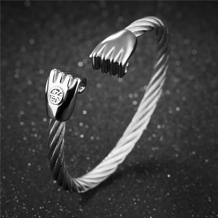 
Hot sale wholesale fashion Stainless Steel Jewelry Steel Wire Fist Shape Openning Fashion Bracelet 