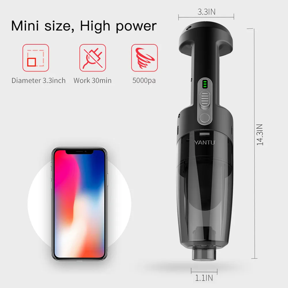 YANTU V01 black high power portable wireless 120w cordless handheld car strong suction 7000PA vacuum cleaner for car