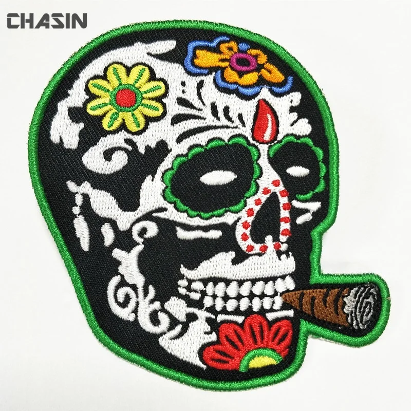 Custom Design Embroidery High Quality Skull logo Biker Motorcycle Patches