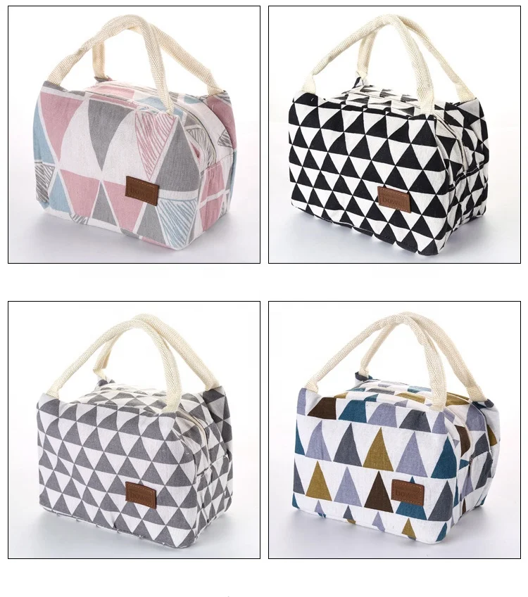 Simple Striped Cloth Art Aluminum Foil Delivery Bento Insulated Portable Lunch With Zipper Lunch Box Bag