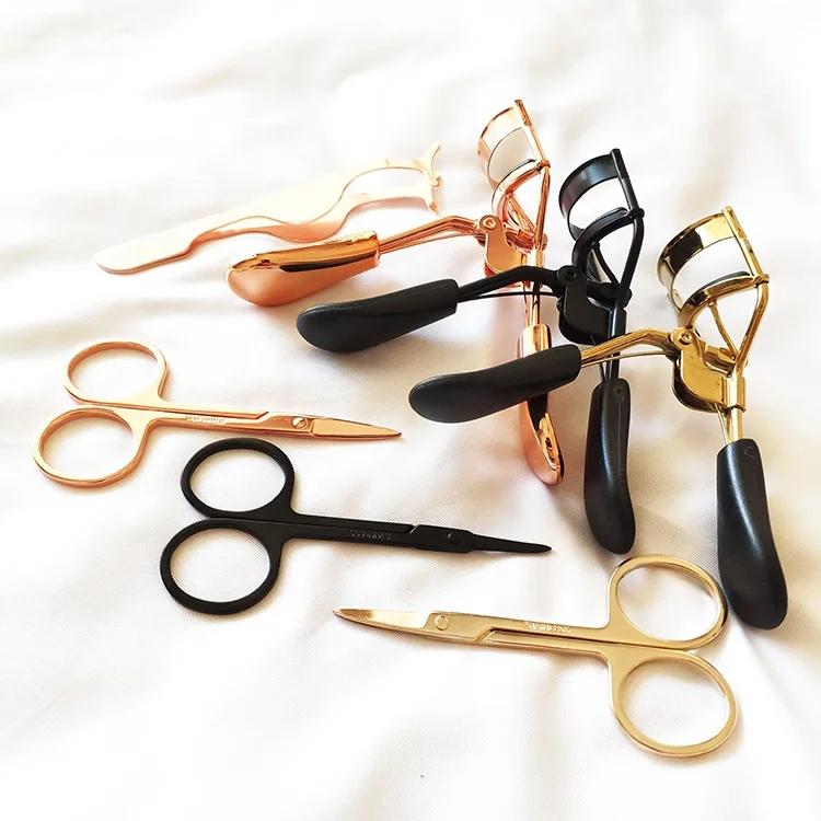 
Eyebrow scissors gold color false eyelash curler wholesale cosmetic extensions tweezer applicators 