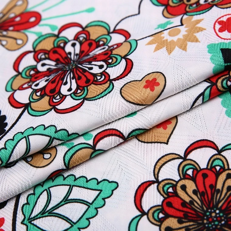 
High quality jacquard hawaii polyester spandex sunflower printed stretch fabric 