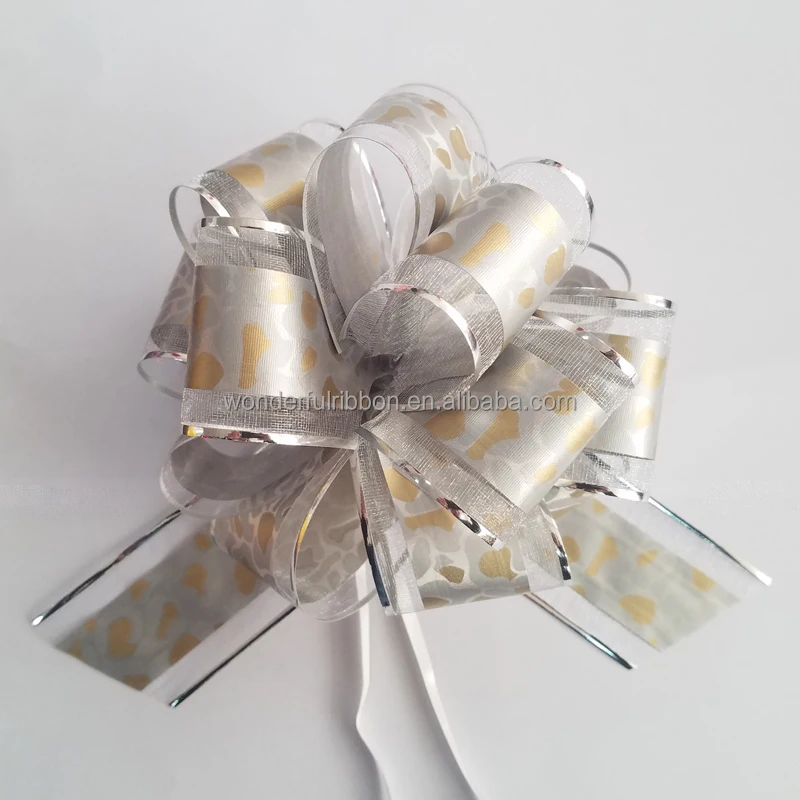 Оптовая продажа, лента из органзы с помпоном, Натяжной бант, ленточный бант для подарочной упаковки или украшения