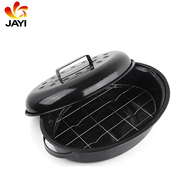 Enamel Roaster Bakeware Enamel Oval BBQ Chicken Roaster Pan With Rack