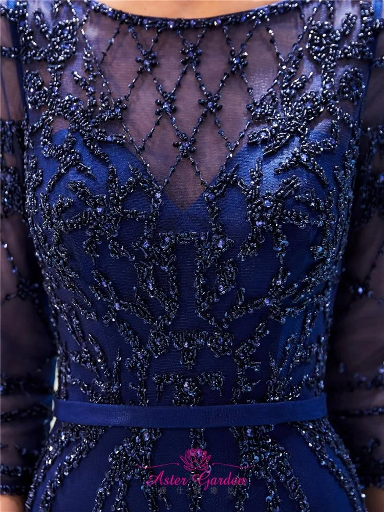 Long Sleeves Luxury Evening Dress 2021 Dubai V-Neck Mermaid Evening Gown Long Heavy Beaded Prom Party Dress Robe de Soiree