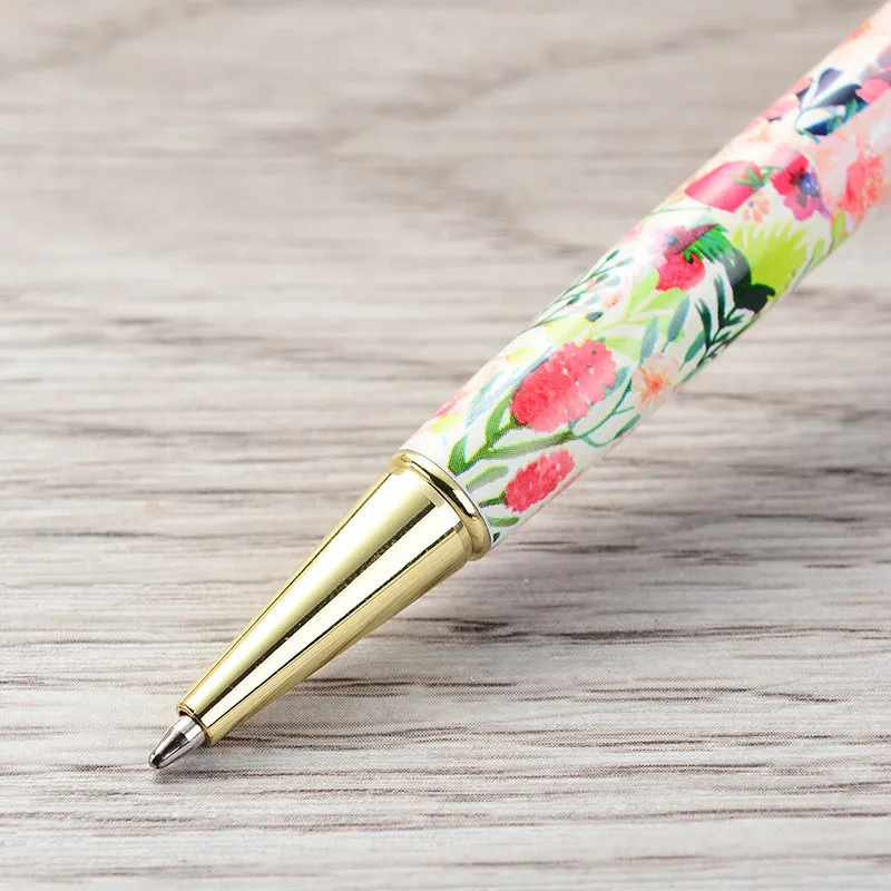 2019 Heat Transfer LOGO Floral Metal Body Ballpoint Pens with Crystal