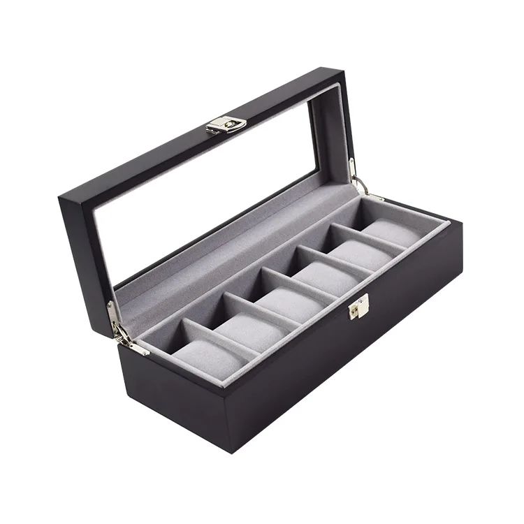 China High-end finish black lacquer gift box lacquer watch box for 5 slots storage and display