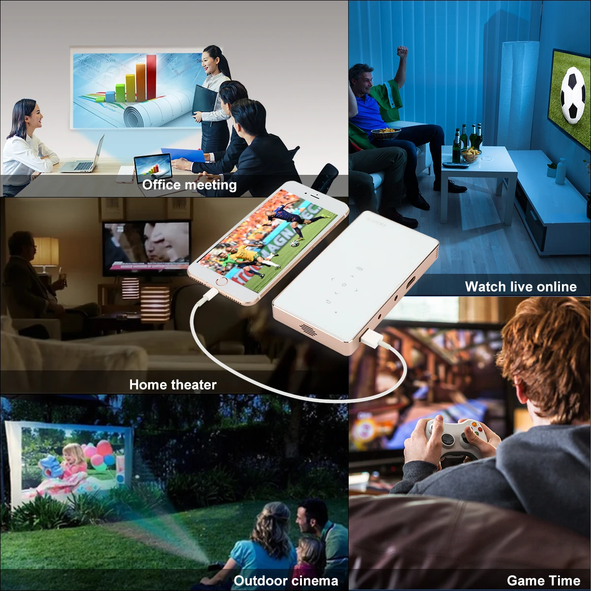 Мини-проектор P8 DLP, 1080P Airplay, зеркальный видеопроектор Pico с поддержкой устройств IOS и Android, USB, TF, SD-карты, Подключение к ПК