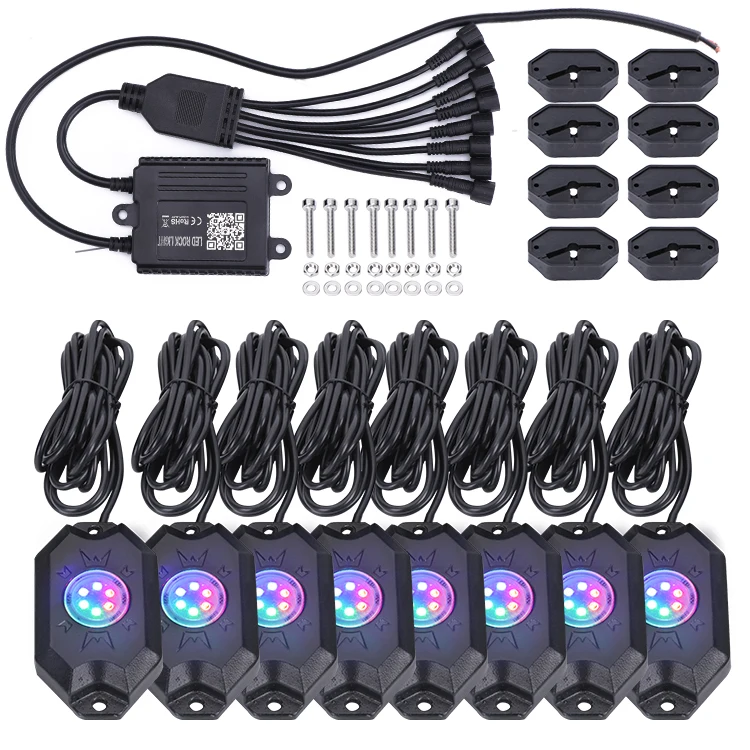 4 8 12 Pods LED rgb Rock Lights LED Neon Underglow Light for Car Truck ATV UTV SUV Offroad Boat Underbody Glow Trail Lamp