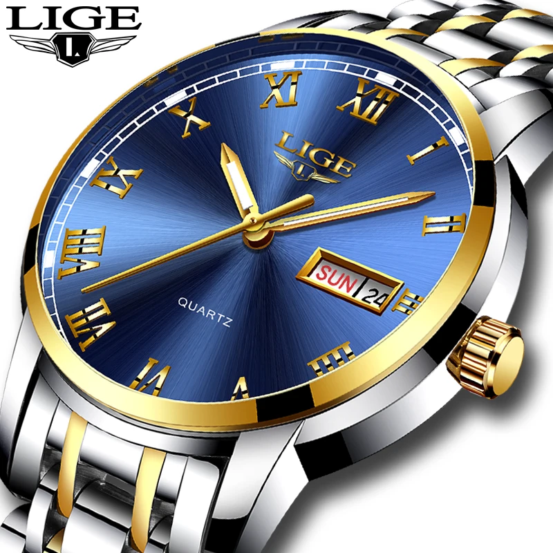 LIGE новый стиль дайверские часы Мужские кварцевые очаровательные роскошные часы из нержавеющей стали