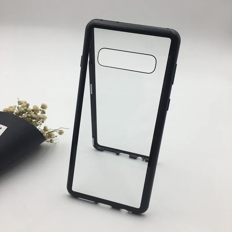 Adsorption Magnetic Case for Samsung Galaxy S10 Case, Magnetic Metal Clear Tempered Glass Back Cover for Samsung Galaxy S10 Plus