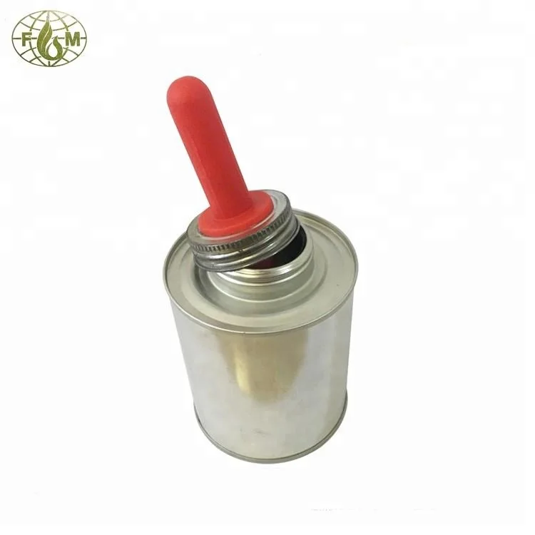 screw top pvc glue cans with brush,open top tin cans for adhesive,round tinplate glue can accept custom