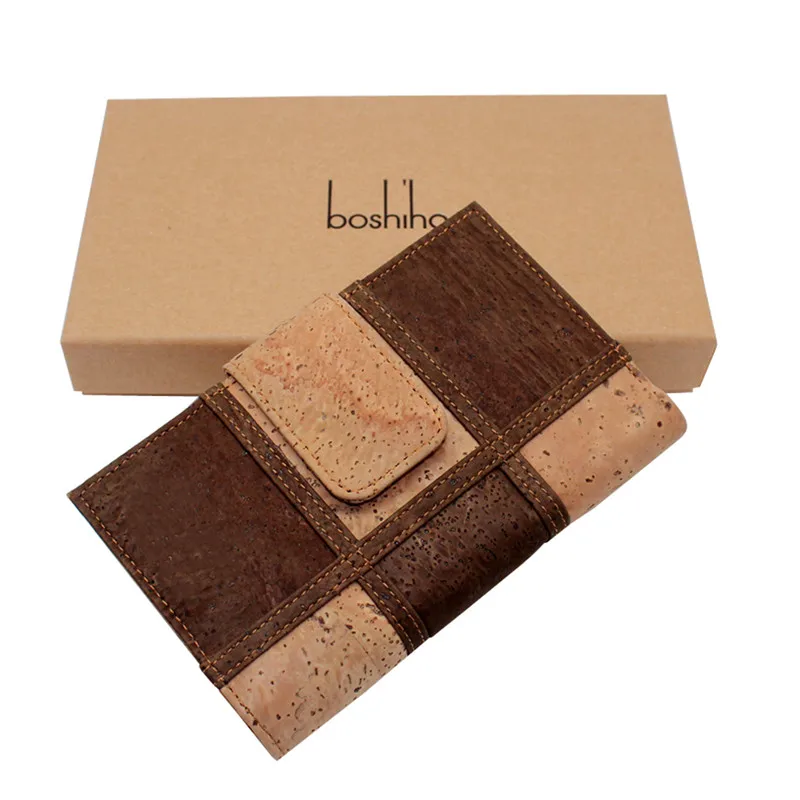 Boshiho ladies fancy items multi-colored natural cork wooden wallet