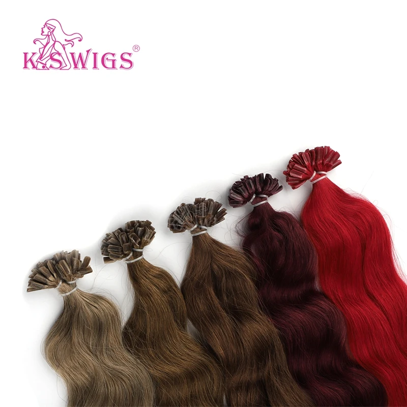 
K.S WIGS Human Hair U Tip Extens 20 Inch Light Color U Tip Hair Keratin Extens Hair With Color Nail U Tip 