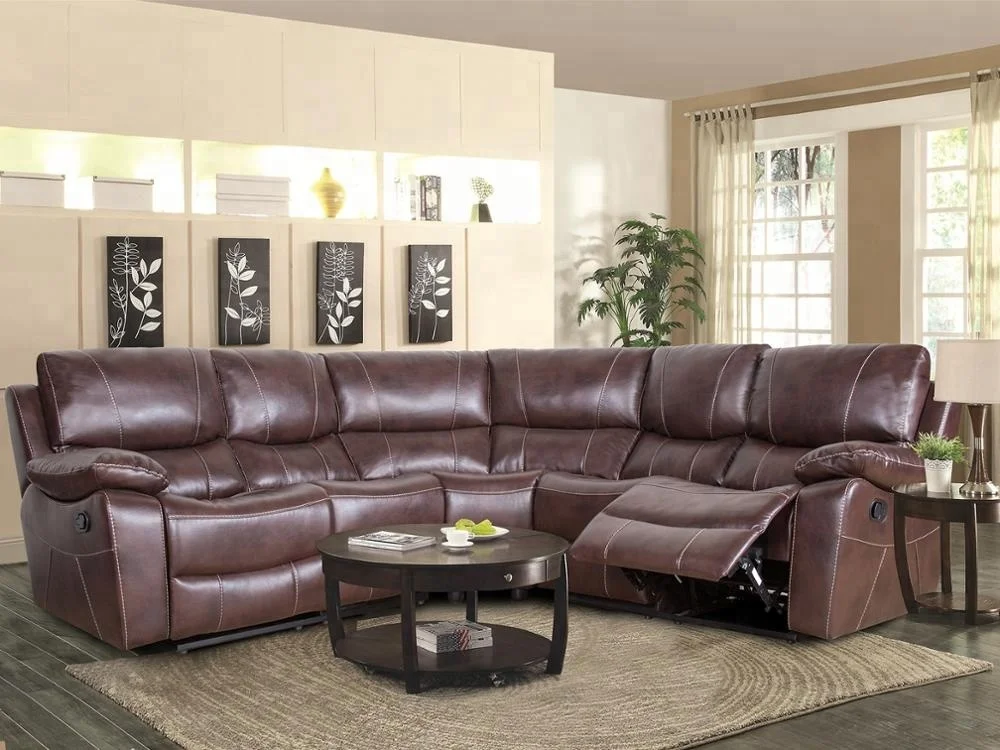 Роскошные гостиной кожаный коричневый мебель диван кресло