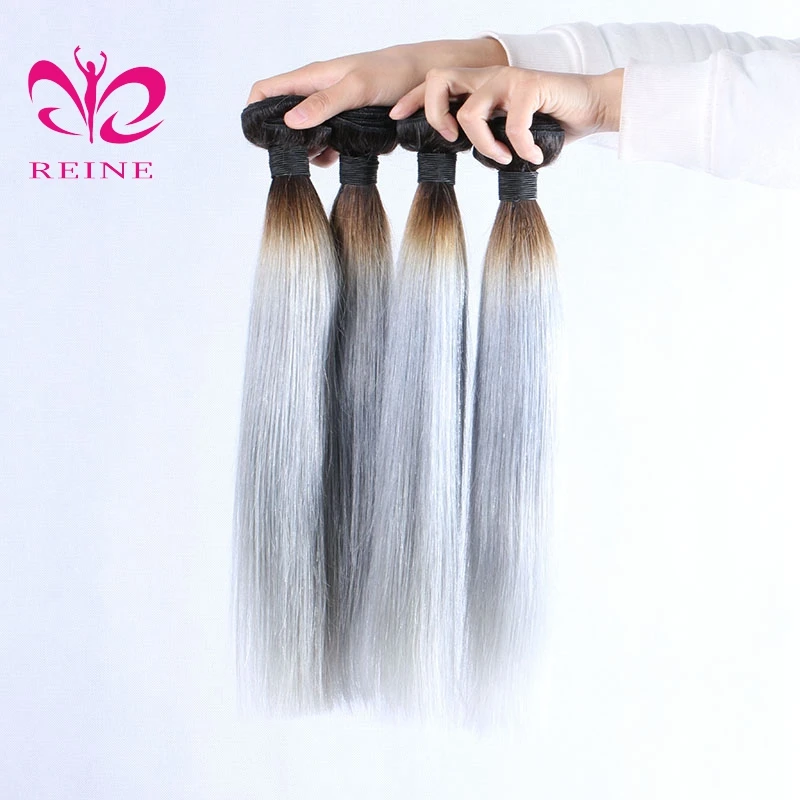 Wholesale Ombre Platinum Silver Grey Color Human Hair Weave Bundles With Closure, Natural Virgin Grey Remy Chinese Hair Weft